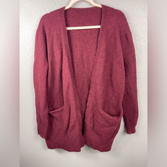 Madewell WOMENS Ryder Cardigan Sweater Merino Wool Alpaca Red Burgundy Stretch - Picture 2 of 7